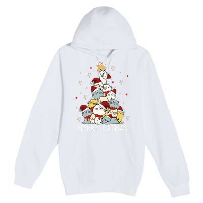 Festive Feline Fun Adorable Christmas Tree Kitty for Cat Lovers Premium Pullover Hoodie