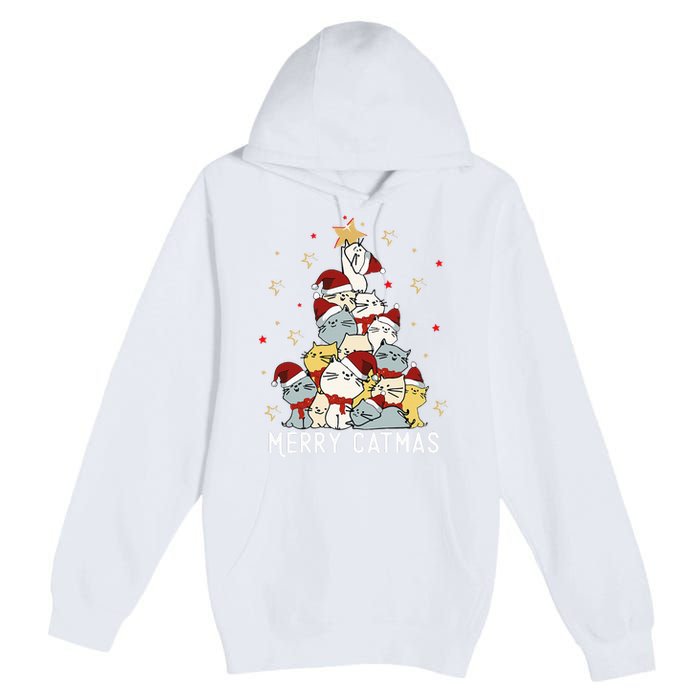 Festive Feline Fun Adorable Christmas Tree Kitty for Cat Lovers Premium Pullover Hoodie