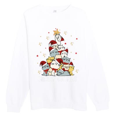 Festive Feline Fun Adorable Christmas Tree Kitty for Cat Lovers Premium Crewneck Sweatshirt