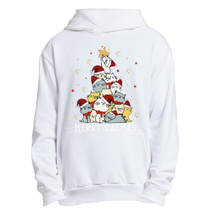 Festive Feline Fun Adorable Christmas Tree Kitty for Cat Lovers Urban Pullover Hoodie