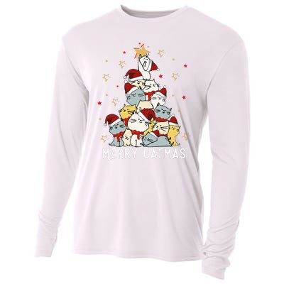 Festive Feline Fun Adorable Christmas Tree Kitty for Cat Lovers Cooling Performance Long Sleeve Crew