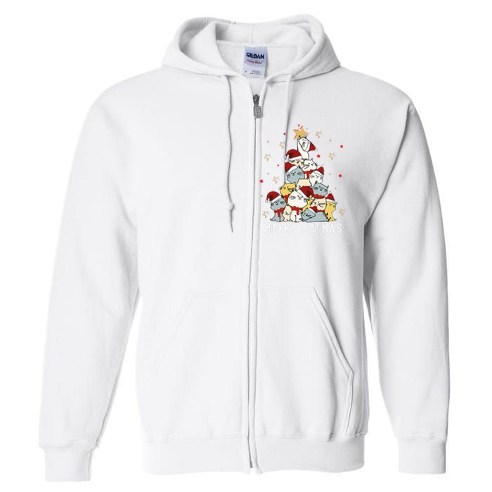 Festive Feline Fun Adorable Christmas Tree Kitty for Cat Lovers Full Zip Hoodie