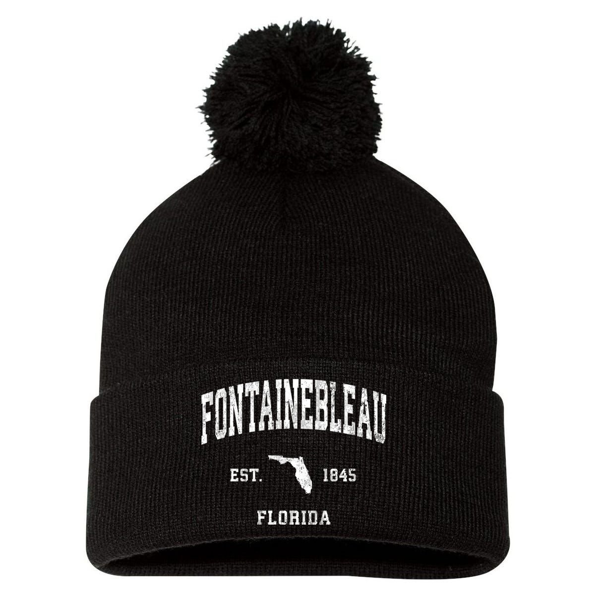 Fontainebleau Florida Fl Vintage Athletic Pom Pom 12in Knit Beanie