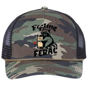 Feeling Feral Funny Raccoon Meme Retro Rope Trucker Hat Cap