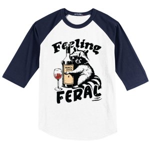 Feeling Feral Funny Raccoon Meme Baseball Sleeve Shirt