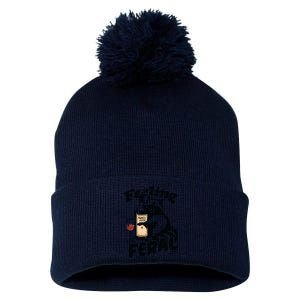 Feeling Feral Funny Raccoon Meme Pom Pom 12in Knit Beanie