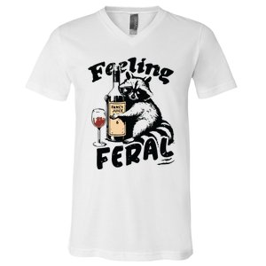 Feeling Feral Funny Raccoon Meme V-Neck T-Shirt