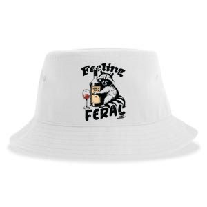 Feeling Feral Funny Raccoon Meme Sustainable Bucket Hat