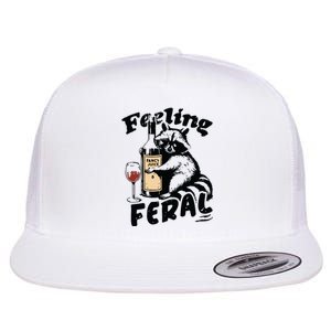 Feeling Feral Funny Raccoon Meme Flat Bill Trucker Hat