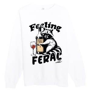 Feeling Feral Funny Raccoon Meme Premium Crewneck Sweatshirt