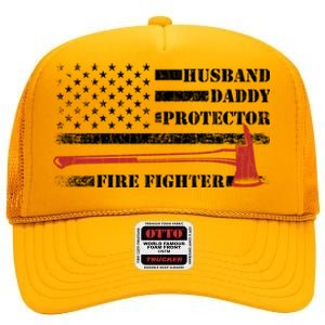 Firefighter Funny Fire Fire Truck Graphic Gift High Crown Mesh Back Trucker Hat