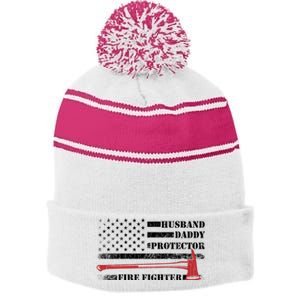 Firefighter Funny Fire Fire Truck Graphic Gift Stripe Pom Pom Beanie