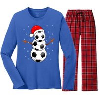 Funny Football Funny Gift For Boys Girls Christmas Snow Soccer Gift Women's Long Sleeve Flannel Pajama Set 