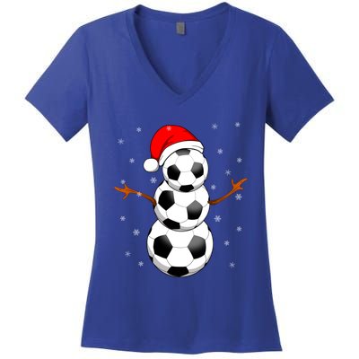 Funny Football Funny Gift For Boys Girls Christmas Snow Soccer Gift Women's V-Neck T-Shirt