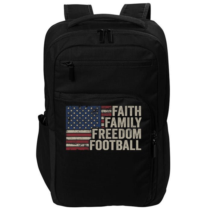 Faith Family Freedom Football Vintage American Flag Player Impact Tech Backpack