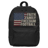 Faith Family Freedom Football Vintage American Flag Player 16 in Basic Backpack