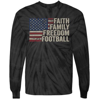 Faith Family Freedom Football Vintage American Flag Player Tie-Dye Long Sleeve Shirt