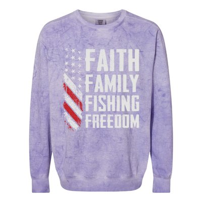 Faith Family Fishing Freedom Funny Bass Fisher Gift Colorblast Crewneck Sweatshirt