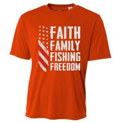 Faith Family Fishing Freedom Funny Bass Fisher Gift Cooling Performance Crew T-Shirt