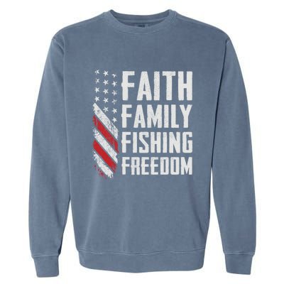 Faith Family Fishing Freedom Funny Bass Fisher Gift Garment-Dyed Sweatshirt