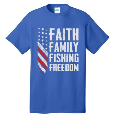 Faith Family Fishing Freedom Funny Bass Fisher Gift Tall T-Shirt