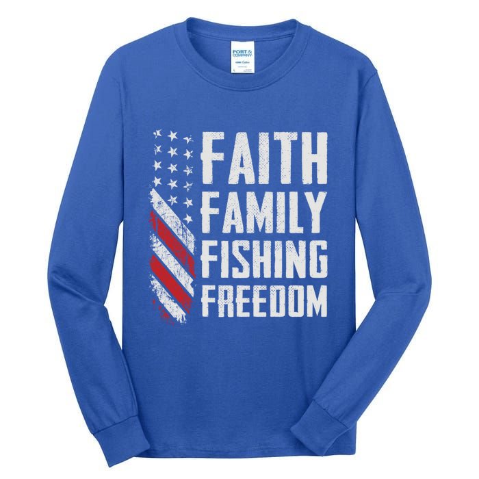 Faith Family Fishing Freedom Funny Bass Fisher Gift Tall Long Sleeve T-Shirt