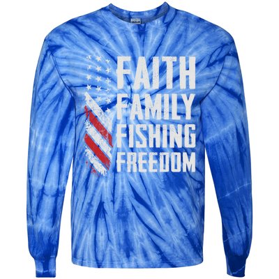 Faith Family Fishing Freedom Funny Bass Fisher Gift Tie-Dye Long Sleeve Shirt