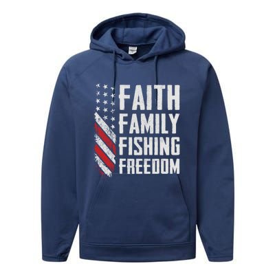 Faith Family Fishing Freedom Funny Bass Fisher Gift Performance Fleece Hoodie