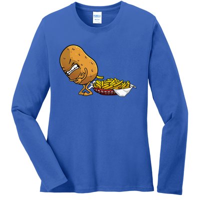 Funny French Fries Designs For Women Potato Food Eaters Ladies Long Sleeve Shirt