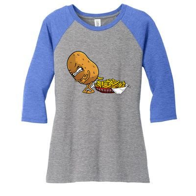 Funny French Fries Designs For Women Potato Food Eaters Women's Tri-Blend 3/4-Sleeve Raglan Shirt