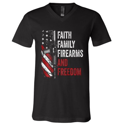 Faith Family Firearms & Freedom Pro God Guns Ar15 V-Neck T-Shirt