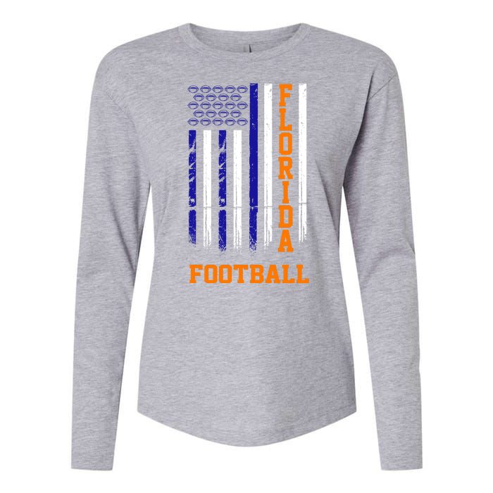 Florida Football Fan American Flag Womens Cotton Relaxed Long Sleeve T-Shirt