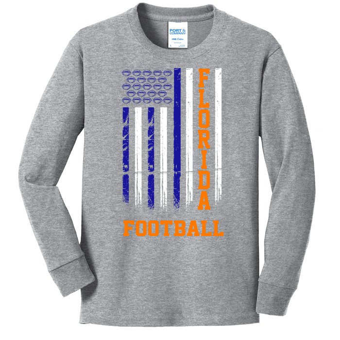 Florida Football Fan American Flag Kids Long Sleeve Shirt