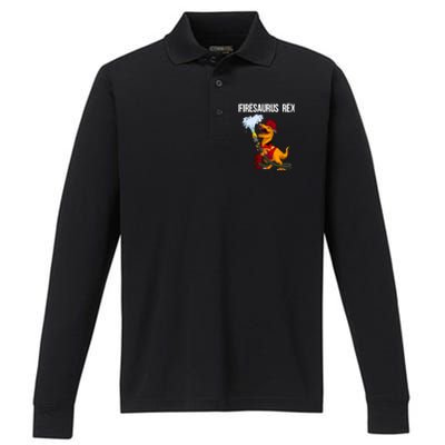 Funny Fire Firefighter Gift Dino Cool Firesaurus Rex Gift Performance Long Sleeve Polo