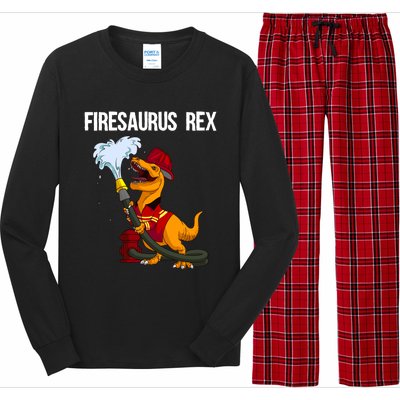 Funny Fire Firefighter Gift Dino Cool Firesaurus Rex Gift Long Sleeve Pajama Set