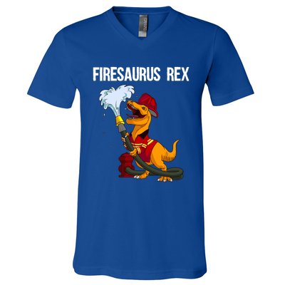 Funny Fire Firefighter Gift Dino Cool Firesaurus Rex Gift V-Neck T-Shirt