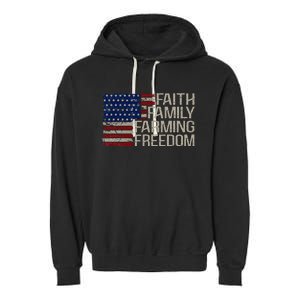 Faith Family Farming Freedom American Flag 4th Of July Garment-Dyed Fleece Hoodie