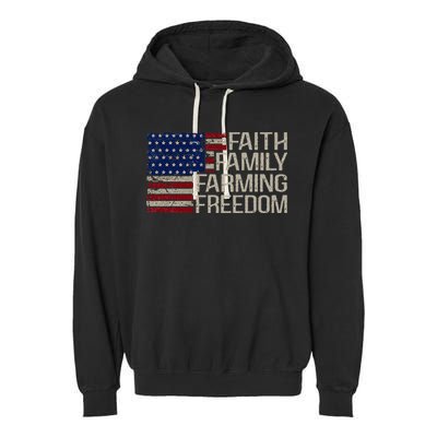 Faith Family Farming Freedom American Flag 4th Of July Garment-Dyed Fleece Hoodie
