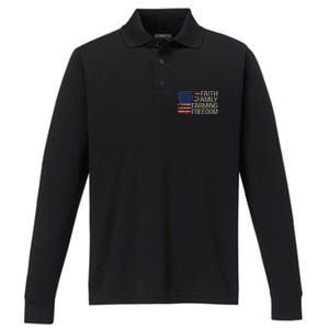 Faith Family Farming Freedom American Flag 4th Of July Performance Long Sleeve Polo