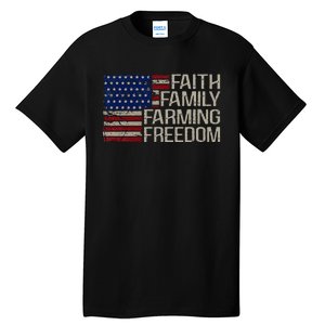 Faith Family Farming Freedom American Flag 4th Of July Tall T-Shirt