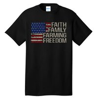 Faith Family Farming Freedom American Flag 4th Of July Tall T-Shirt