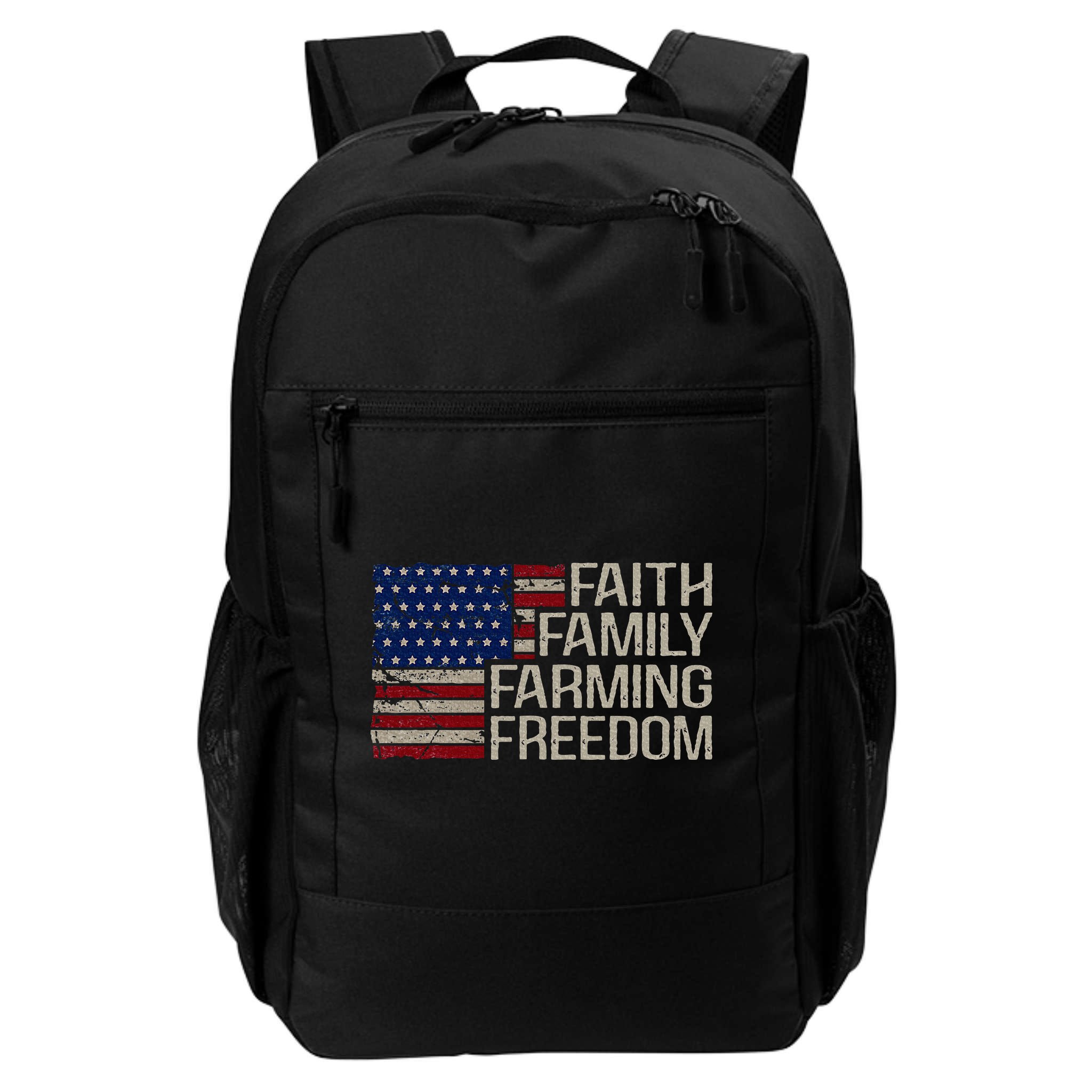 Faith Family Farming Freedom American Flag 4th Of July Backpack