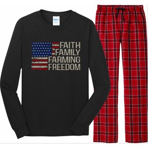 Faith Family Farming Freedom American Flag 4th Of July Long Sleeve Pajama Set