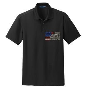 Faith Family Farming Freedom American Flag 4th Of July Dry Zone Grid Polo