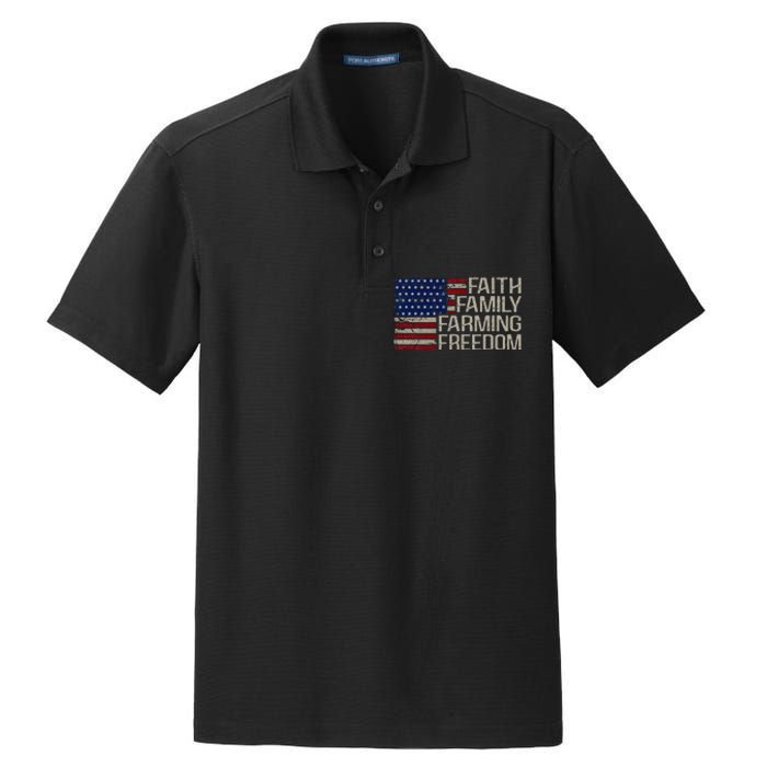 Faith Family Farming Freedom American Flag 4th Of July Dry Zone Grid Polo