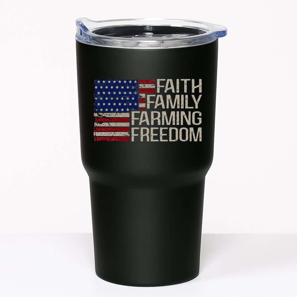 Faith Family Farming Freedom American Flag 4th Of July Tumbler