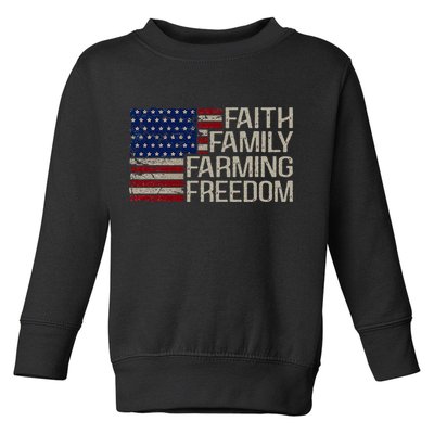 Faith Family Farming Freedom American Flag 4th Of July Toddler Sweatshirt
