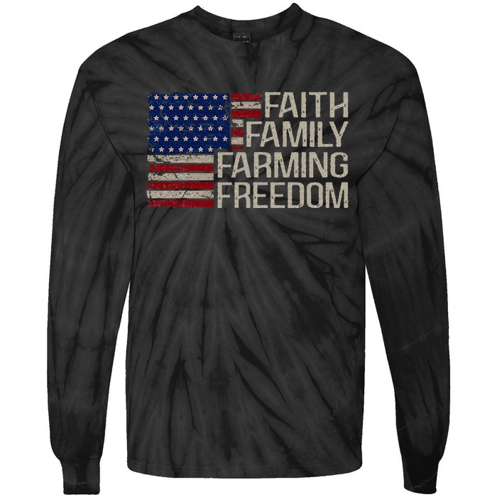 Faith Family Farming Freedom American Flag 4th Of July Tie-Dye Long Sleeve Shirt