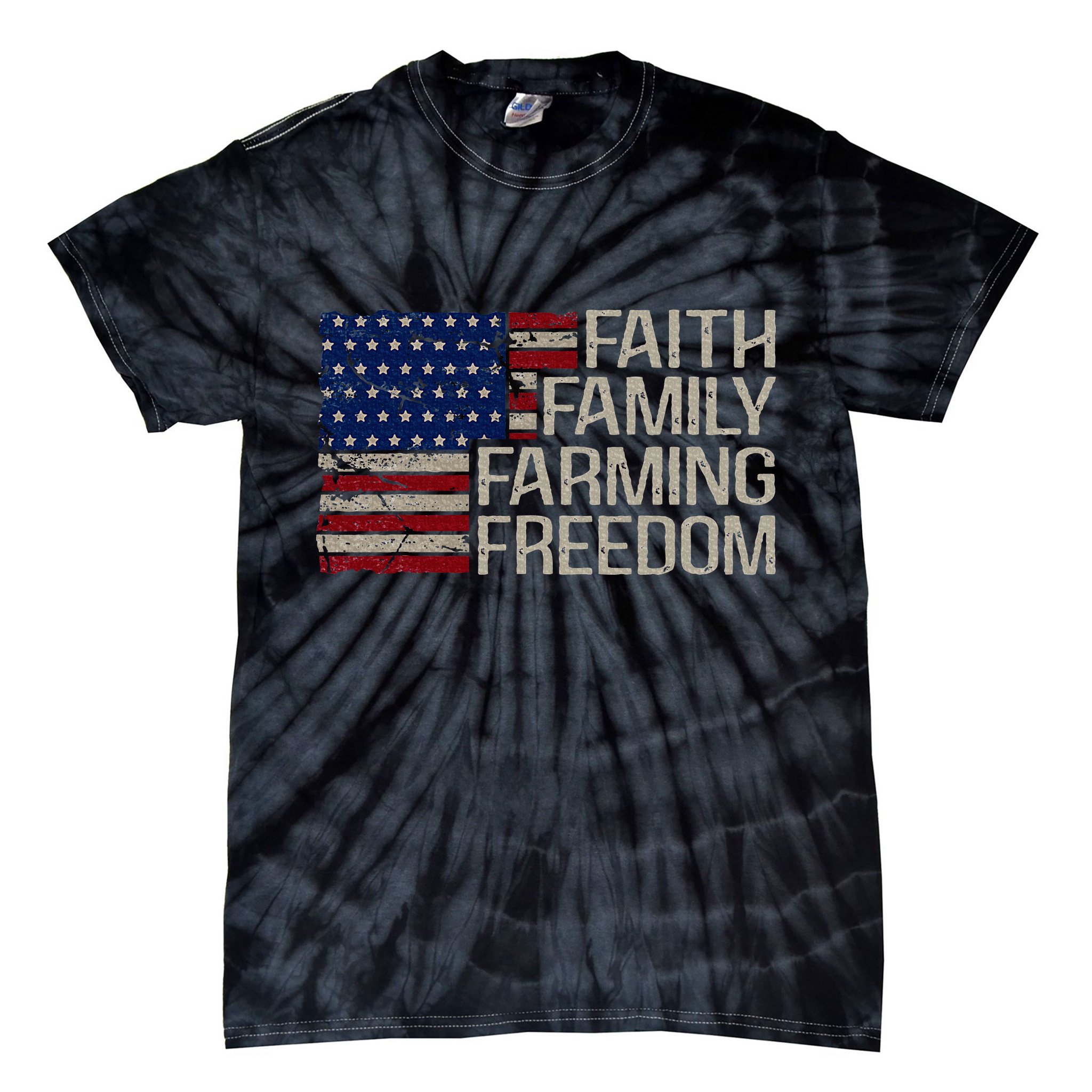 Faith Family Farming Freedom American Flag 4th Of July Tie-Dye T-Shirt