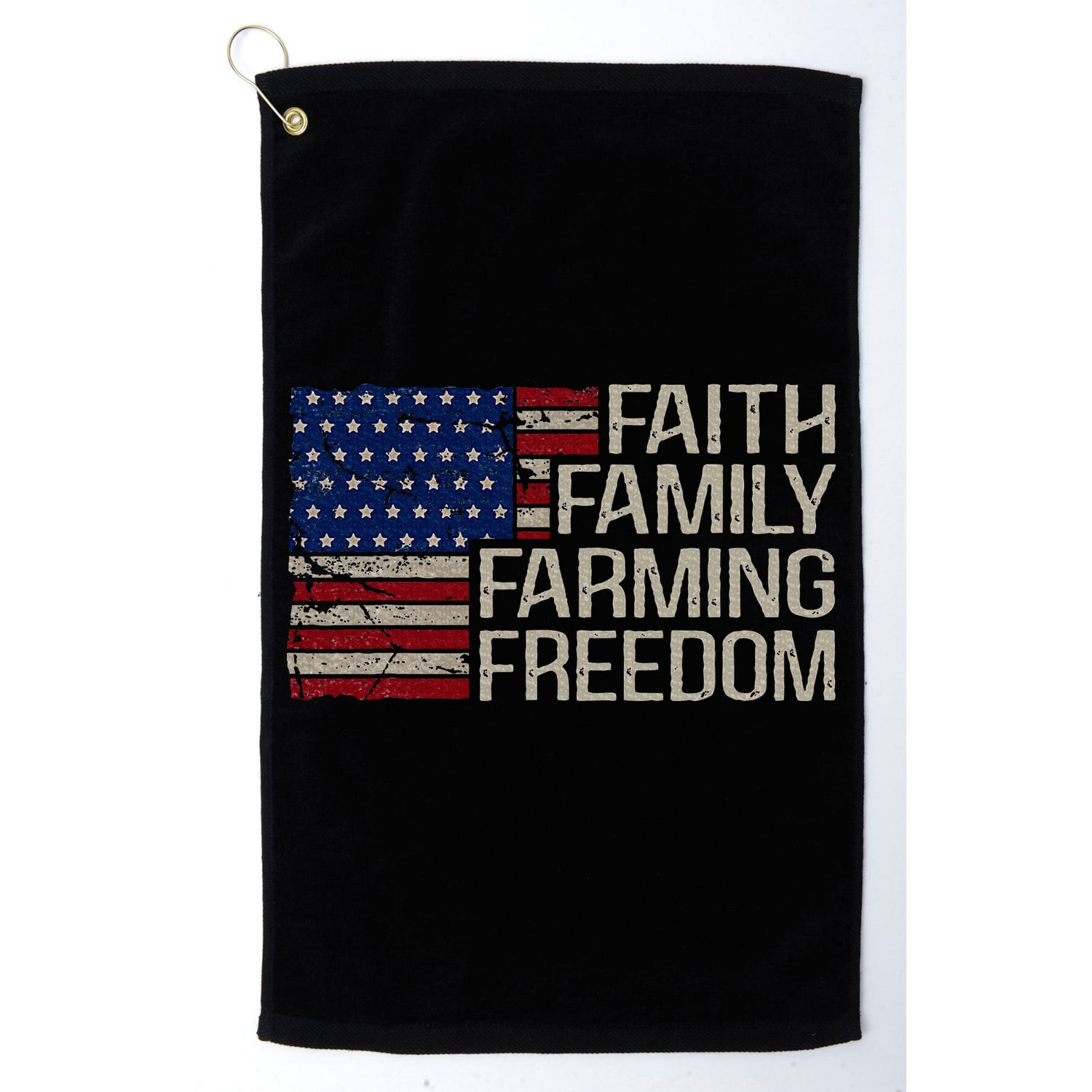 Faith Family Farming Freedom American Flag 4th Of July Golf Towel